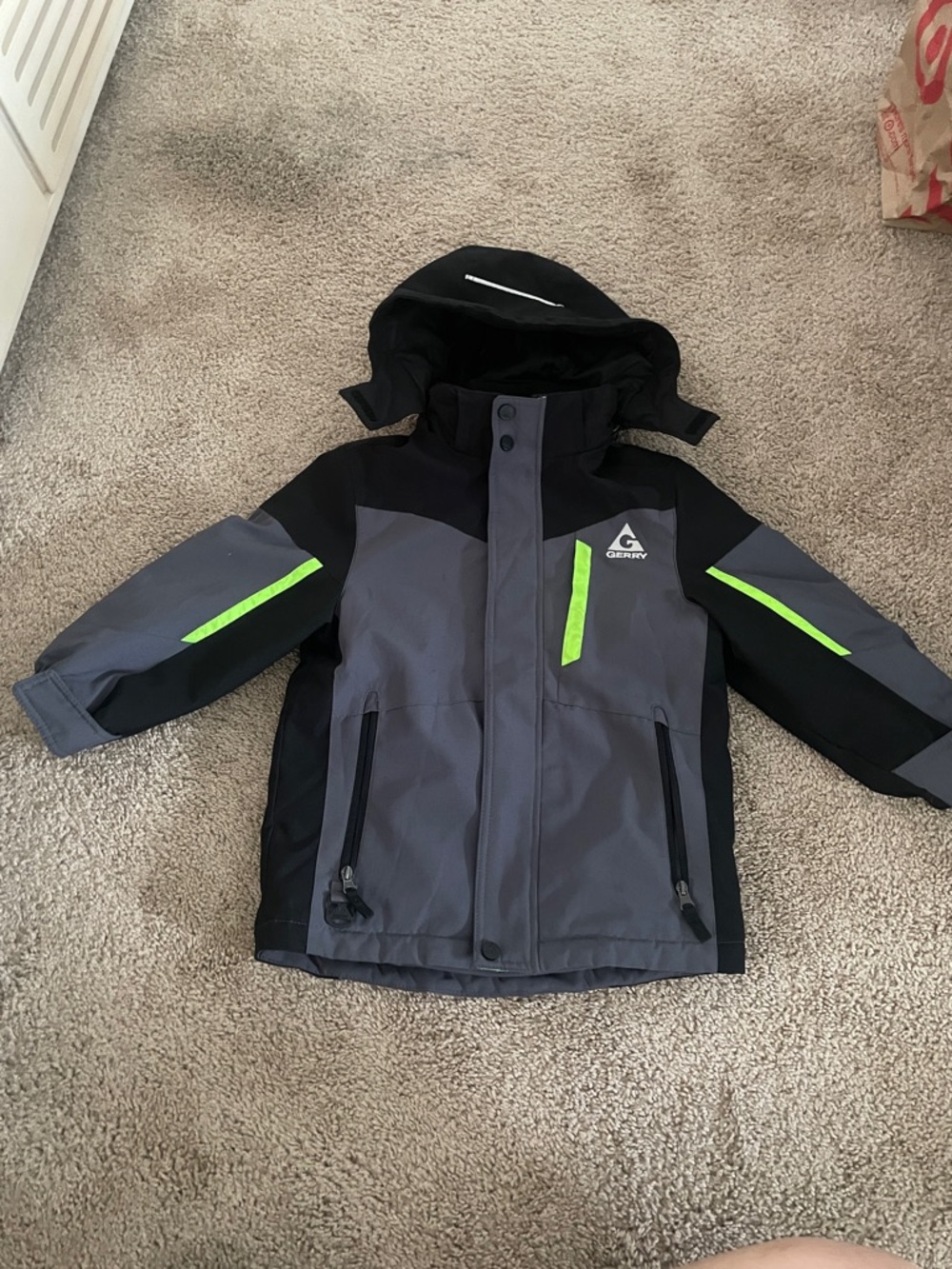 Gray & Black Kids' Raincoat with Neon Green Accents - Genesis